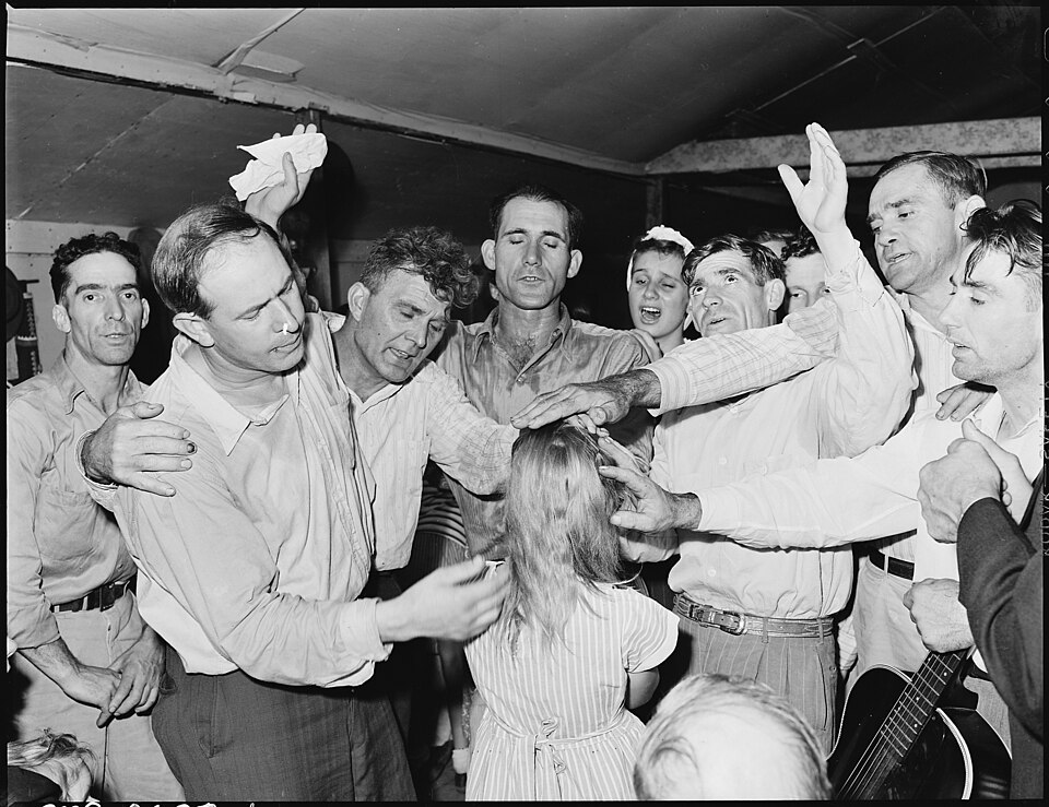 File:Healing "laying on of hands" ceremony in the Pentecostal Church of God. Lejunior, Harlan County, Kentucky. - NARA - 541337.jpg