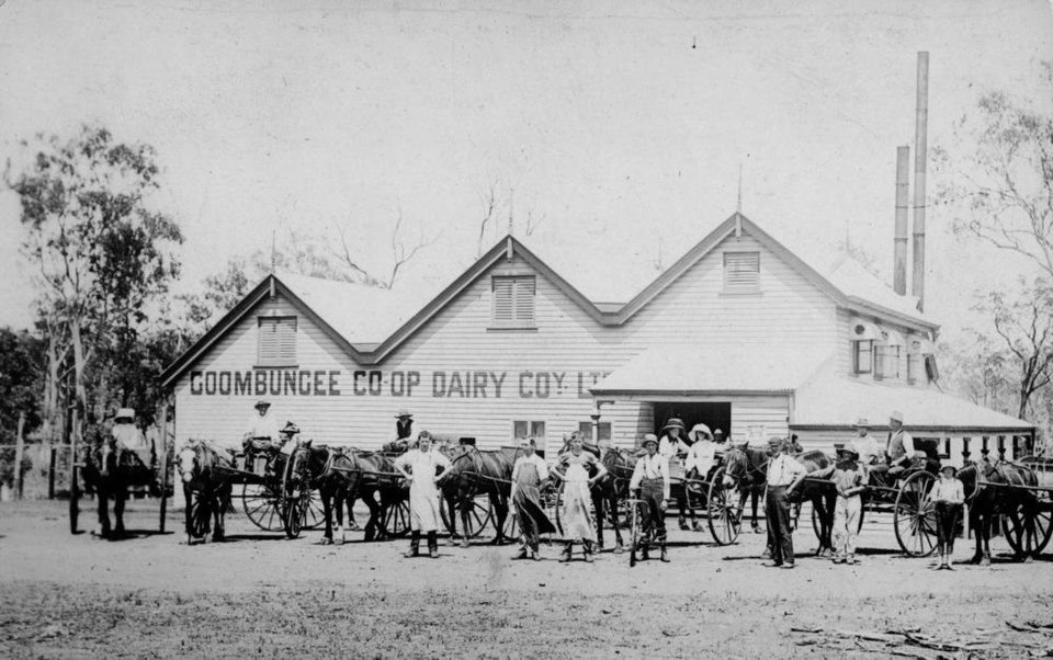 File:StateLibQld 1 123487 Workers and visitors outside the Goombungee Co-op Dairy Coy, Ltd., Goombungee, Queensland, ca. 1905.jpg